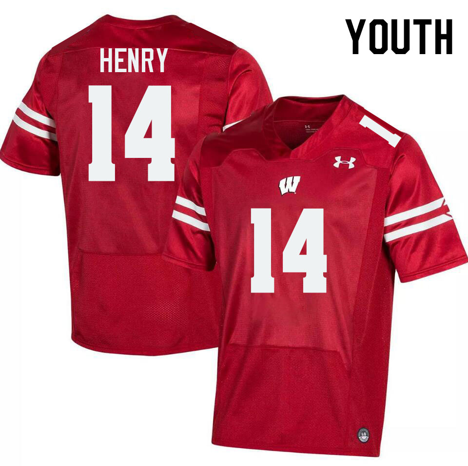 Youth #14 Tyrell Henry Wisconsin Badgers College Football Jerseys Stitched-Red